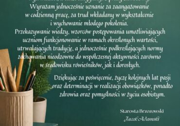 Życzenia Starosty Brzozowskiego z okazji Dnia Edukacji Narodowej